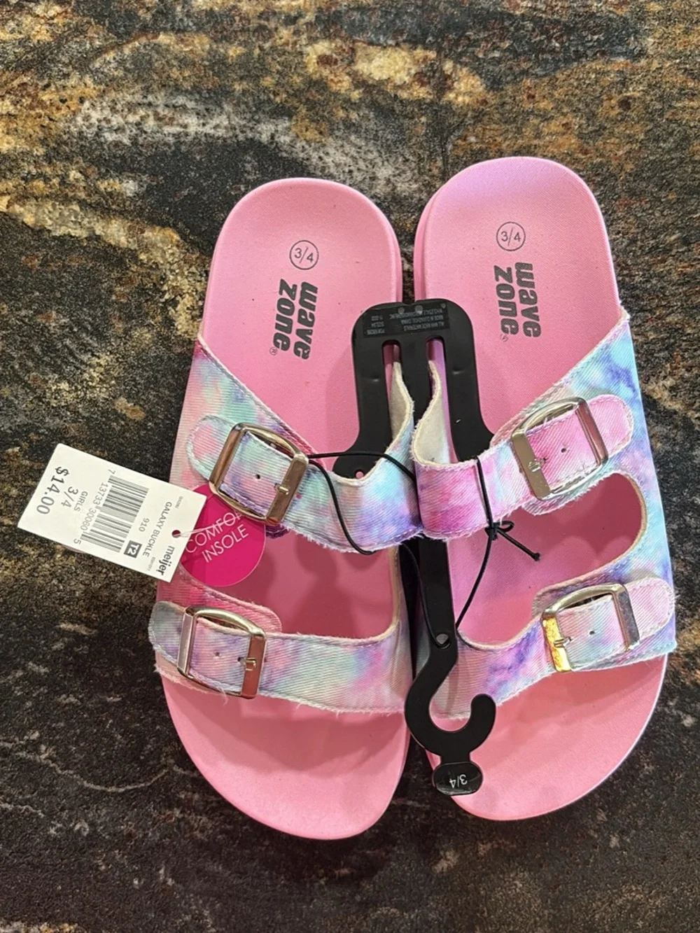 Wave Zone Pink Tie-Dye Double Buckle Sandals Girls size 3/4 NWT